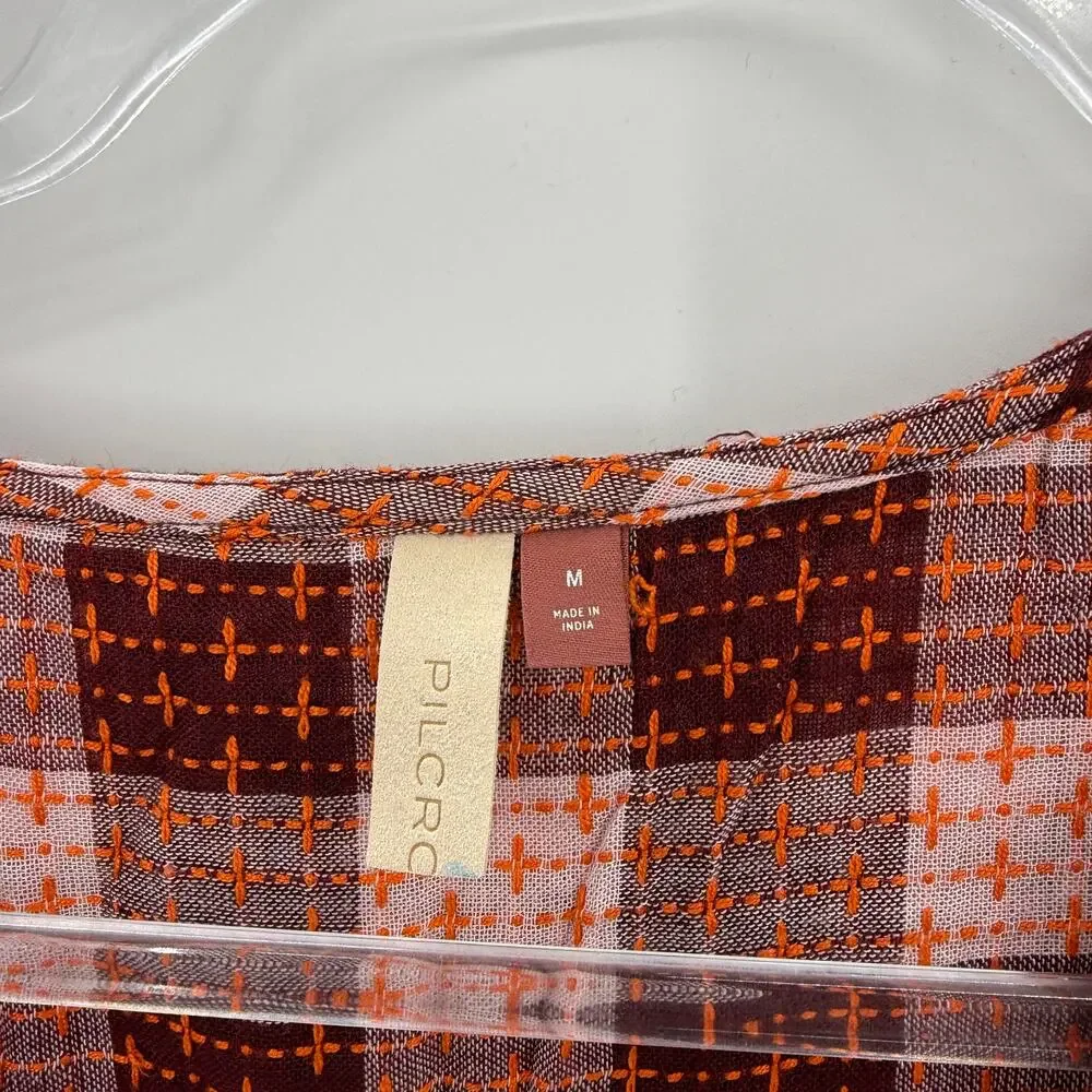 PILCRO by ANTHRO Smocked Swing Blouse Size M V-Neck Wool Blend Boho Festival - Picture 2 of 10